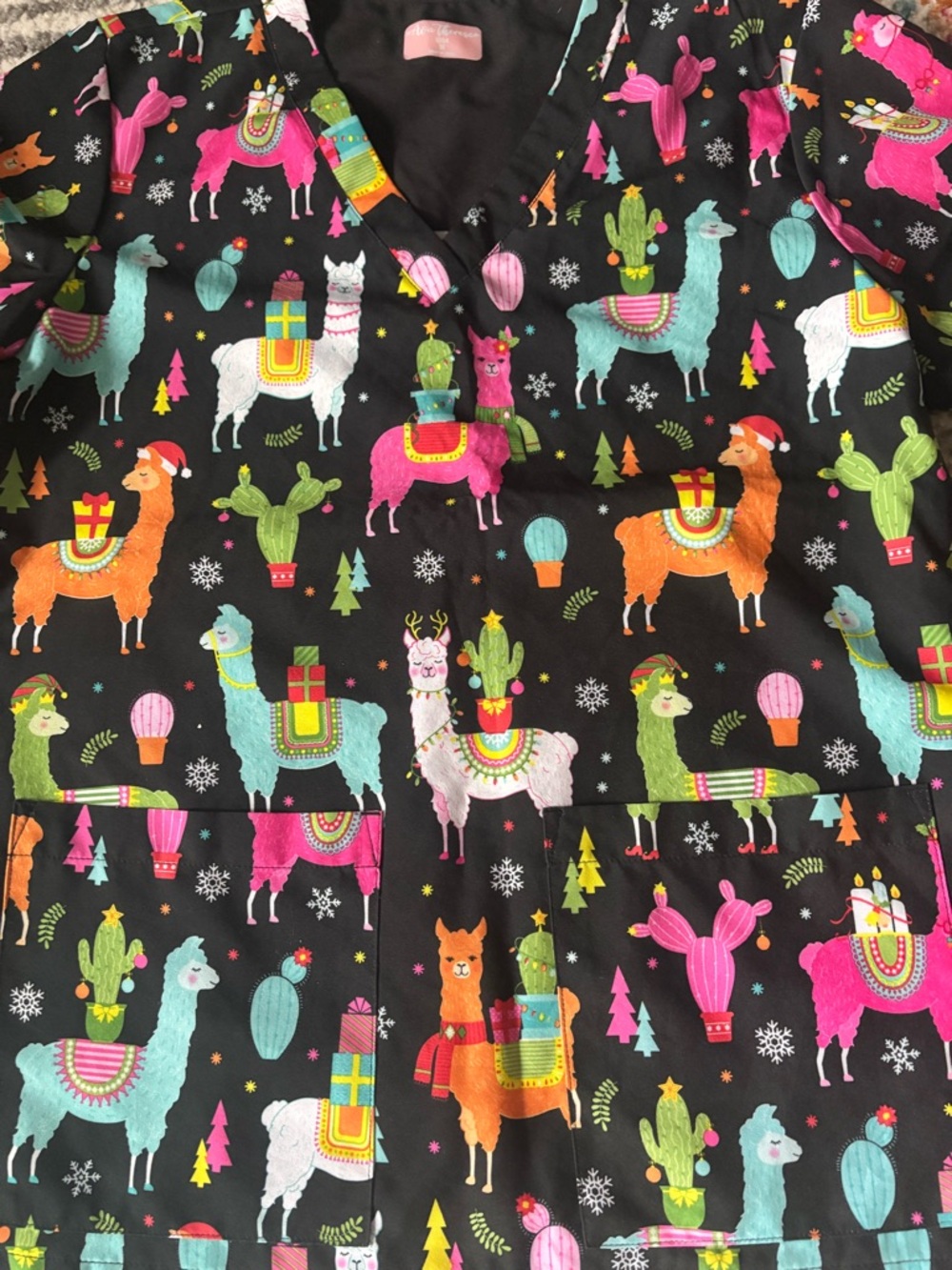 Ava Therese Holiday Llama scrub top - Picture 2 of 4